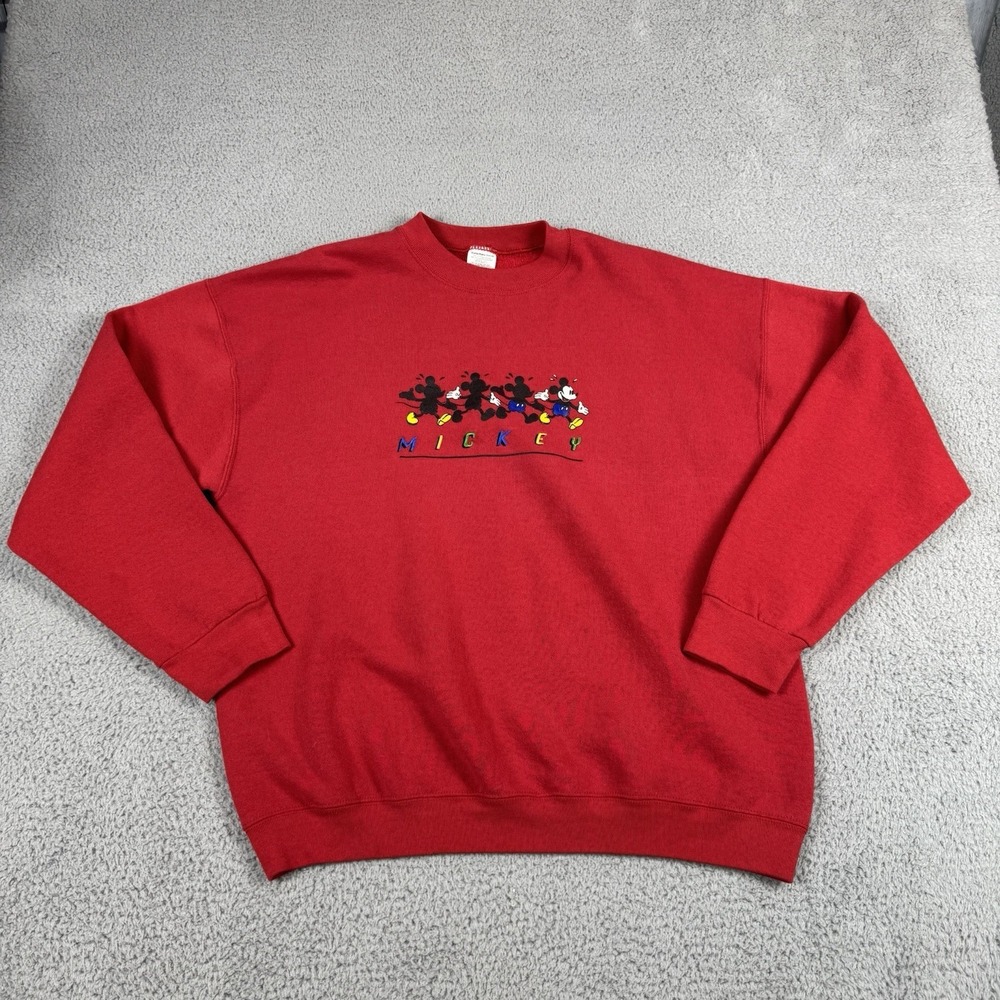 Vintage Disney Mickey Mouse Sweatshirt Size XL Red Embroidered 90s Disneyland